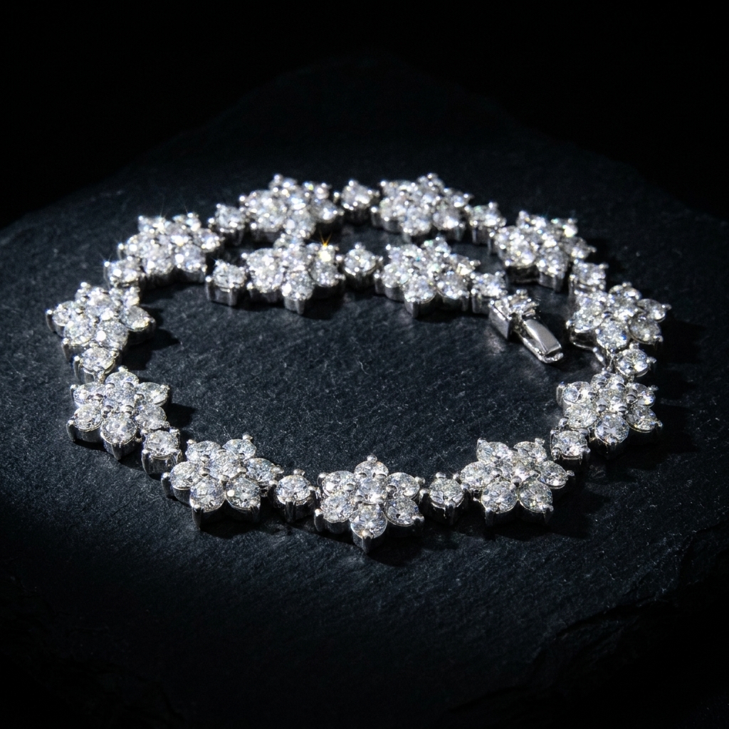 Floral Bracelet in White Gold